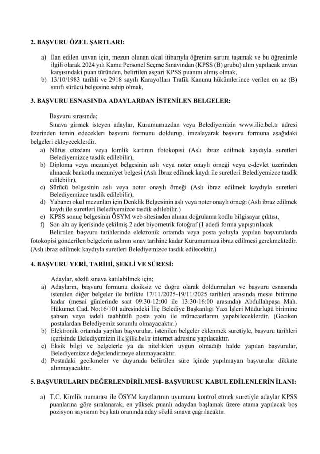 İLİÇ BELEDİYE BAŞKANLIĞINDAN RESMÎ DUYURU