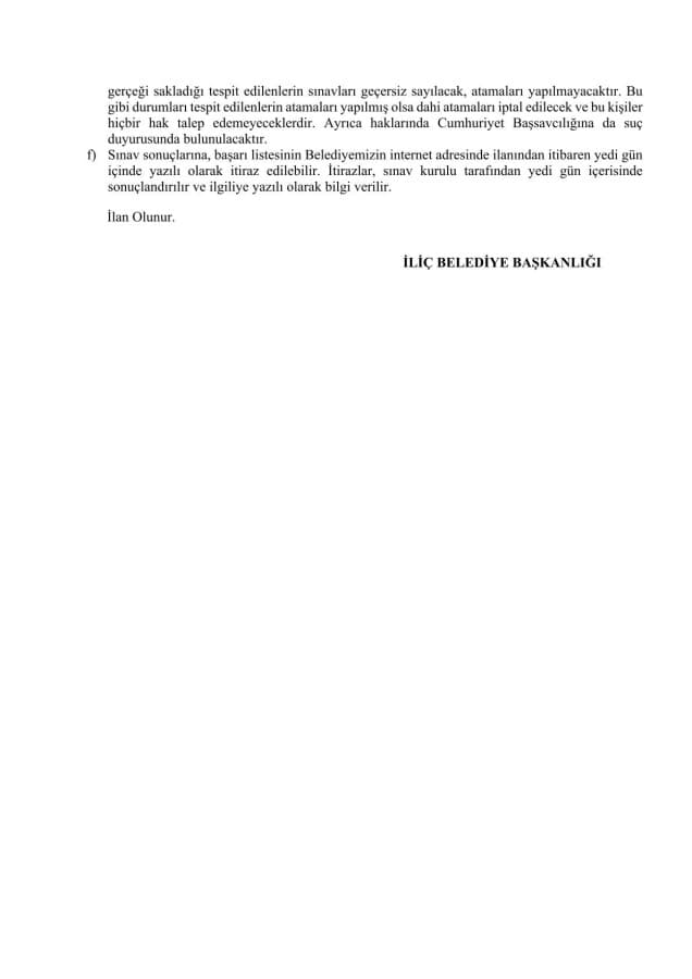 İLİÇ BELEDİYE BAŞKANLIĞINDAN RESMÎ DUYURU