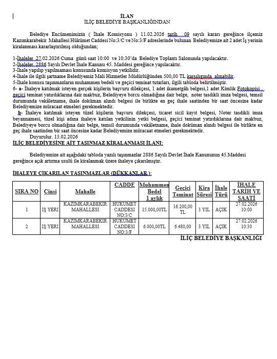 Belediyeye Ait Taşınmazların İhale İlanı
